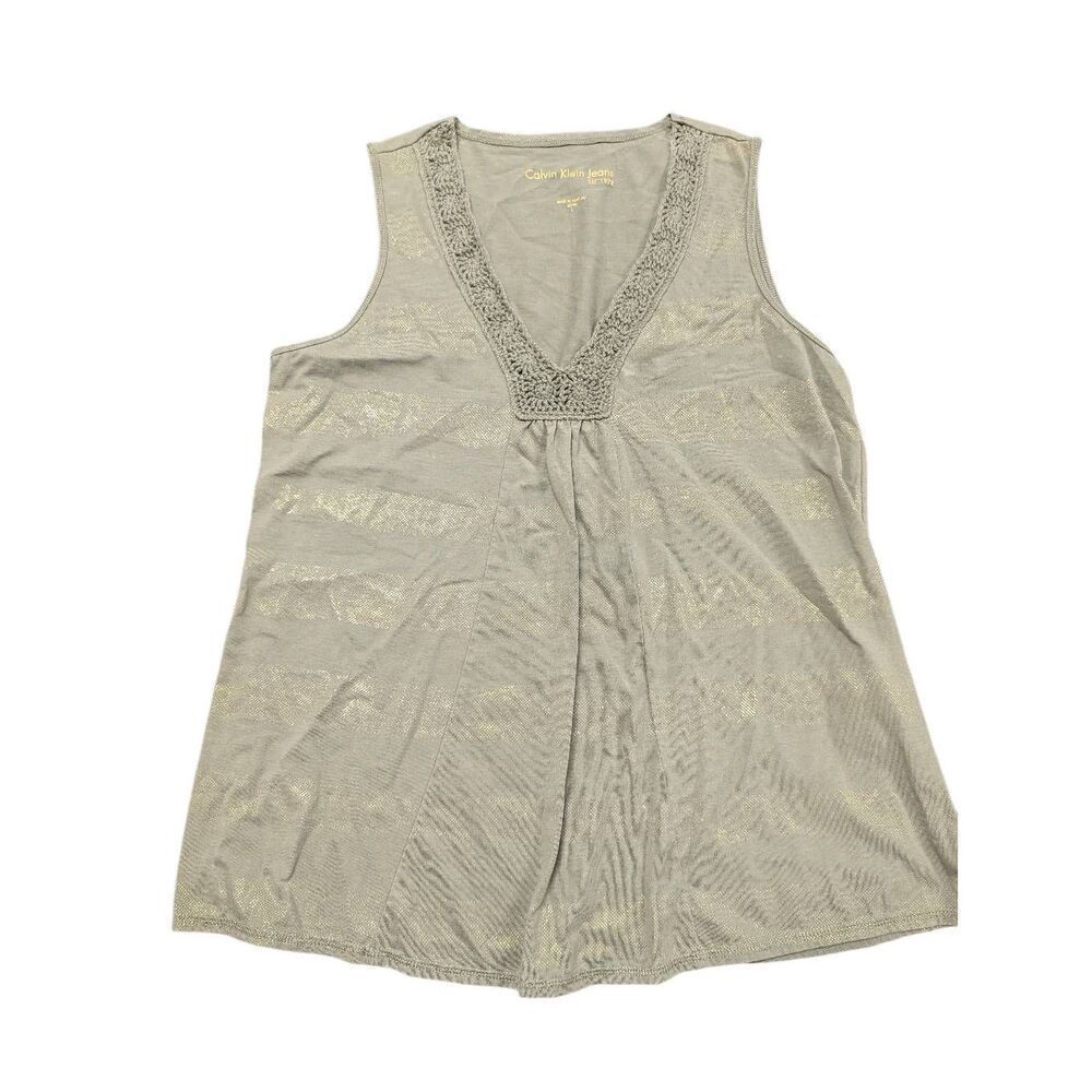 Calvin Klein Jeans Jersey Sleeveless Pleat V-Neck Top Women's Large